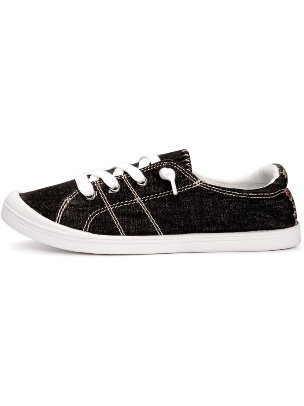 Women's Black Slip On Canvas Low Top Breathable Casual Classic Flat Sneakers - Picture 3 of 6